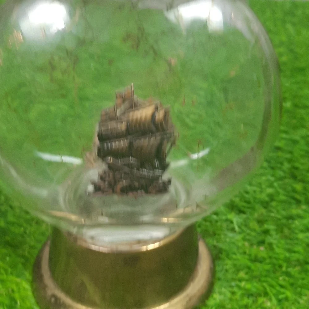Vintage Brass and Glass Ship Lantern Wind Up Musical